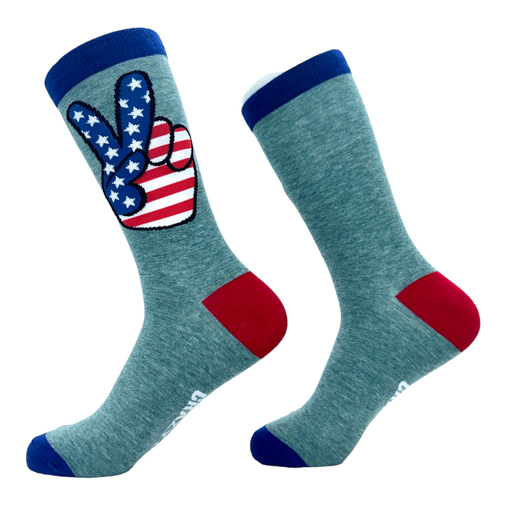 Mens USA Peace Hands Socks Funny Awesome Fourth Of July Patriotic Flag Lovers Footwear Image 2