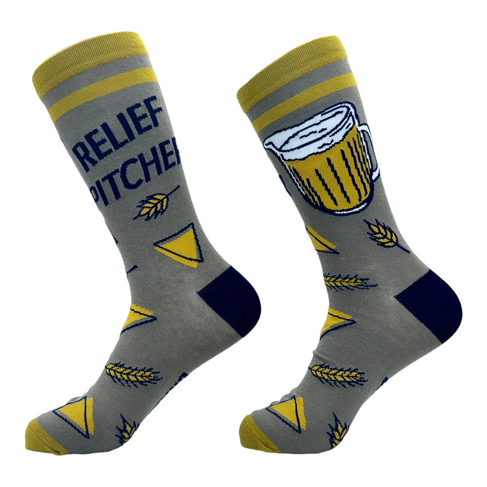 Mens Relief Pitcher Socks Funny Beer Lovers Drinking Joke Novelty Footwear Image 2