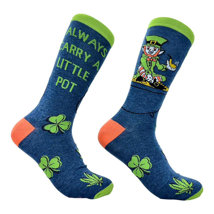 Mens I Always Carry A Little Pot Socks Funny Saint Pattys Day 420 Smoking Joke Footwear Image 1