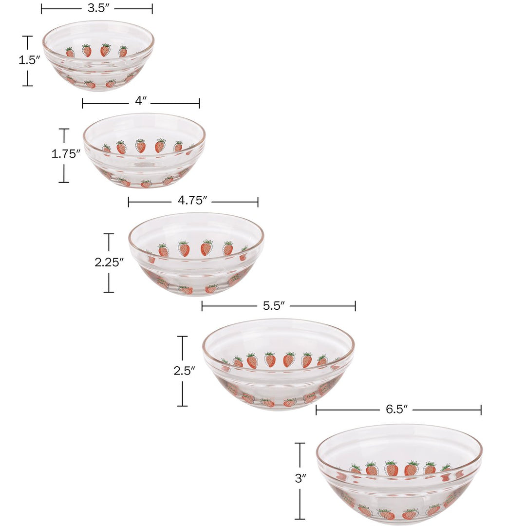 20PC Glass Bowls with Lids Set Strawberry Design Mixing Bowls Multiple Sizes Image 2