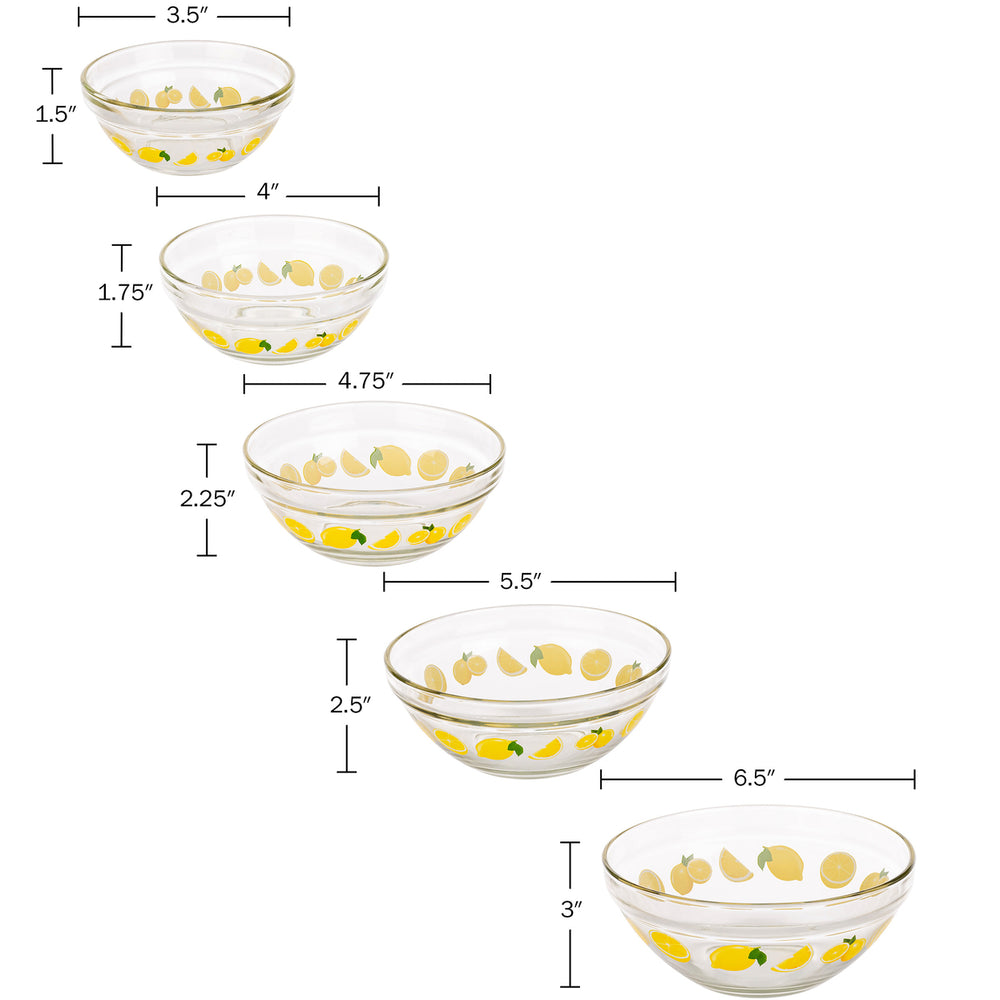 20-Piece Glass Bowls with Lids Set Lemon Design Mixing Bowls Set Multiple Sizes Image 2