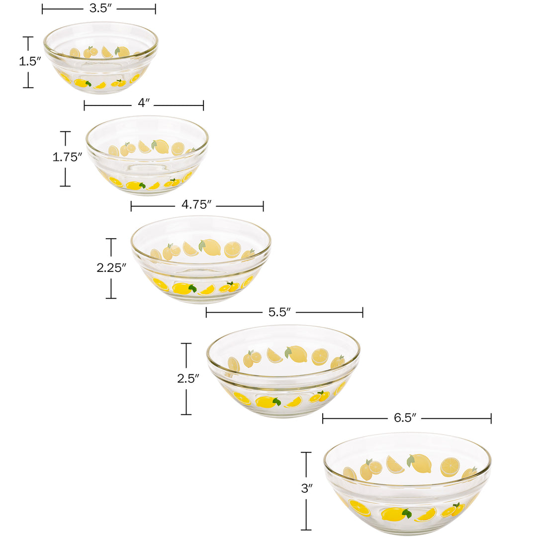 20-Piece Glass Bowls with Lids Set Lemon Design Mixing Bowls Set Multiple Sizes Image 2