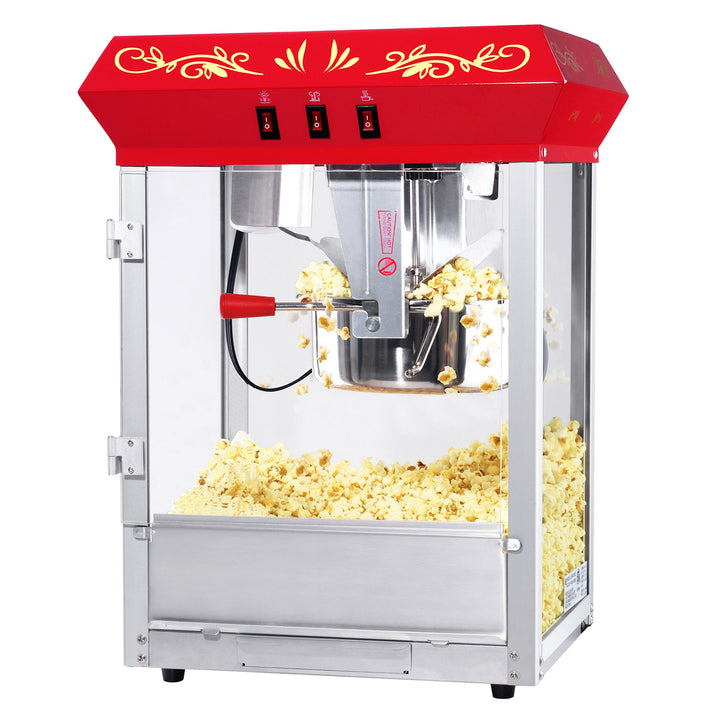 Antique Style Popcorn Machine 8oz PopperKettleDrawerWarming TrayRed Image 1