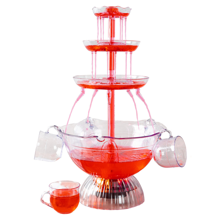 3-Tier Party Drink Dispenser 1.5 Gallon Punch Fountain with LED Light Base 5 Cups Image 1
