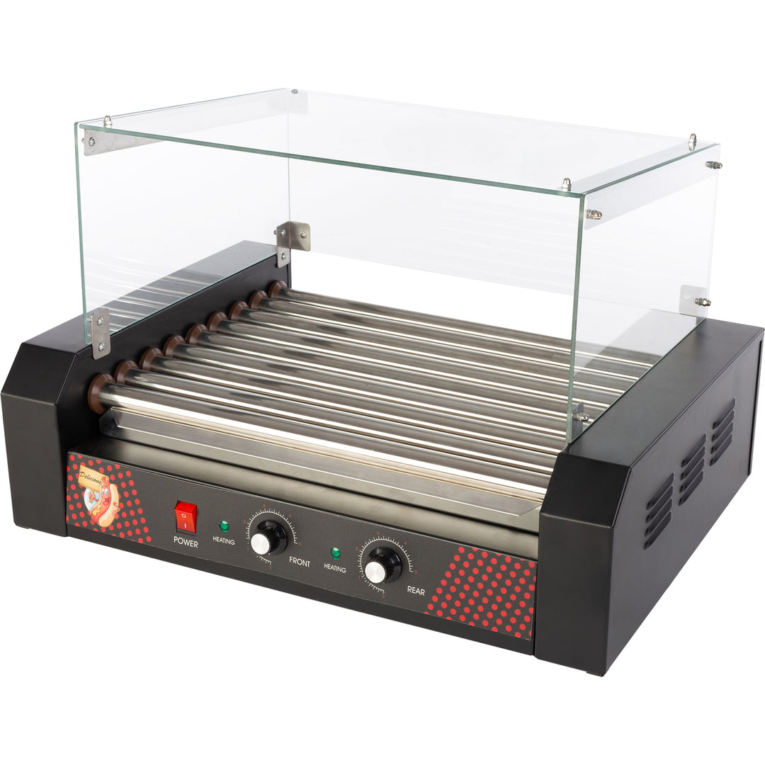 Hot Dog Roller Machine with Cover 1170W Stainless Cooker 24 Hotdog Capacity Image 1