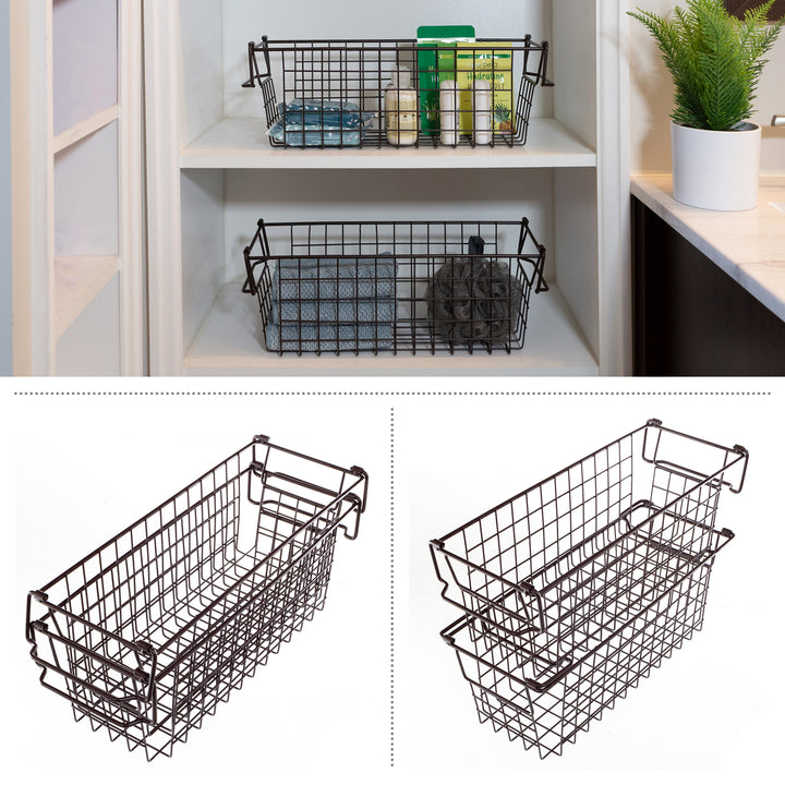 2 Storage Bins Small Shelf Organizers for Kitchen Bathroom StorageBrown Image 3