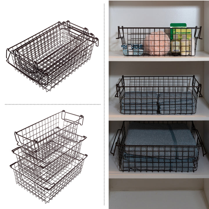 3 Storage Bins Basket Set Storage Small Medium Large Shelf OrganizersBrown Image 3