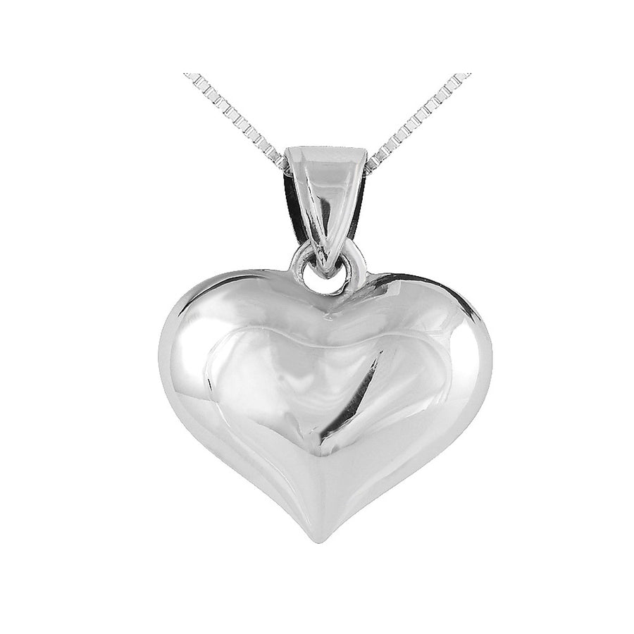 Sterling Silver Puffed Heart Pendant Necklace with Chain Image 1