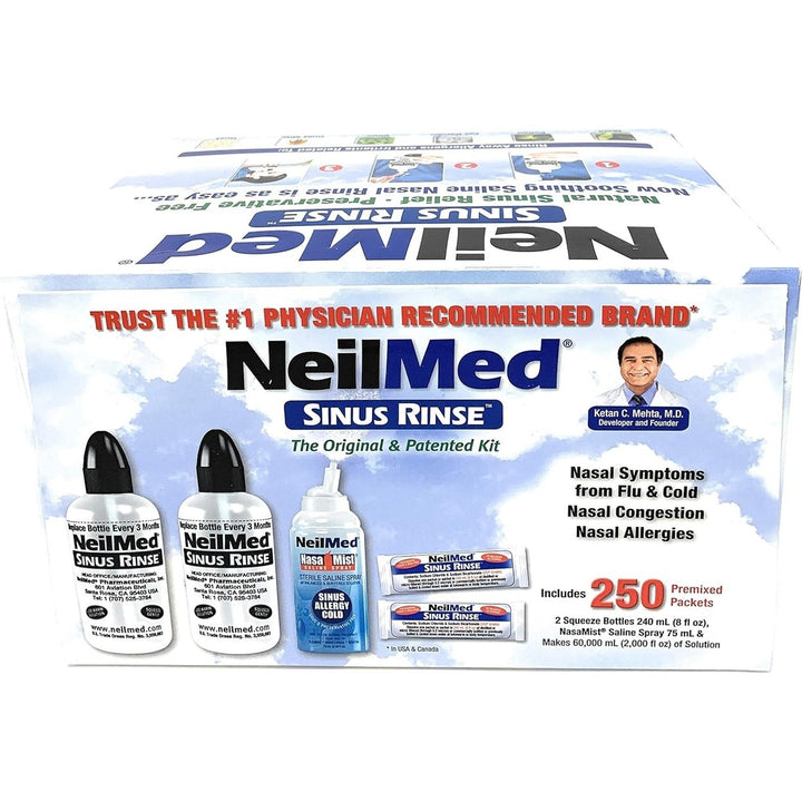 NeilMed Sinus Rinse - 2x8fl oz Bottles Nasamist Saline Spray 75mL - 250 packets Image 2