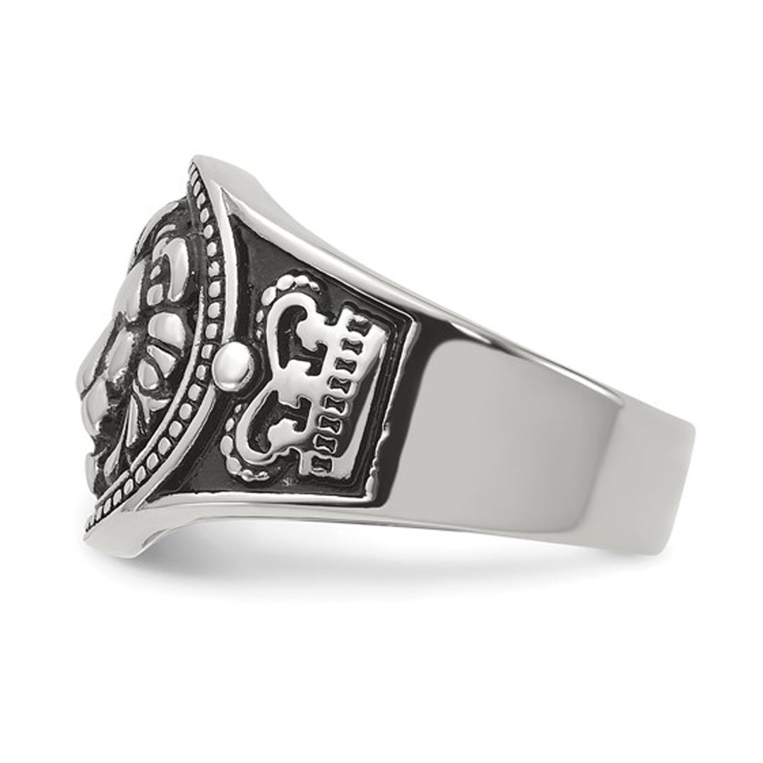 Mens Antiqued Stainless Steel Lion Ring Image 4