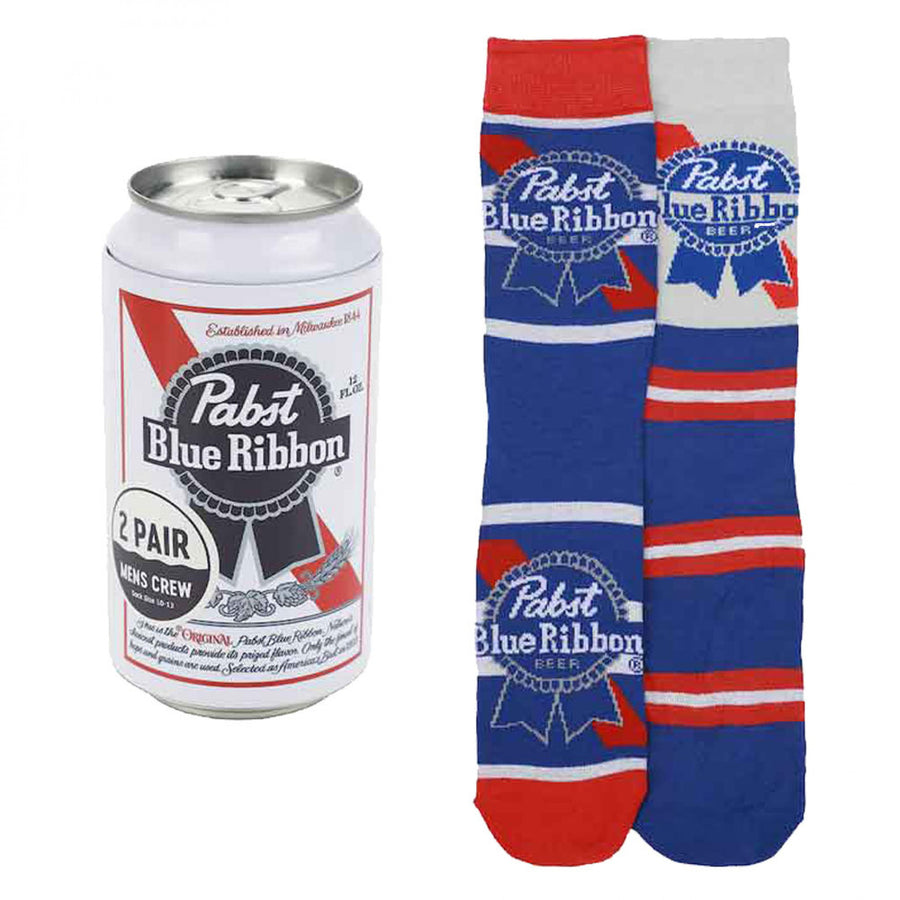 Pabst Blue Ribbon 2-Pairs of Crew Socks in Beer Can Set Image 1