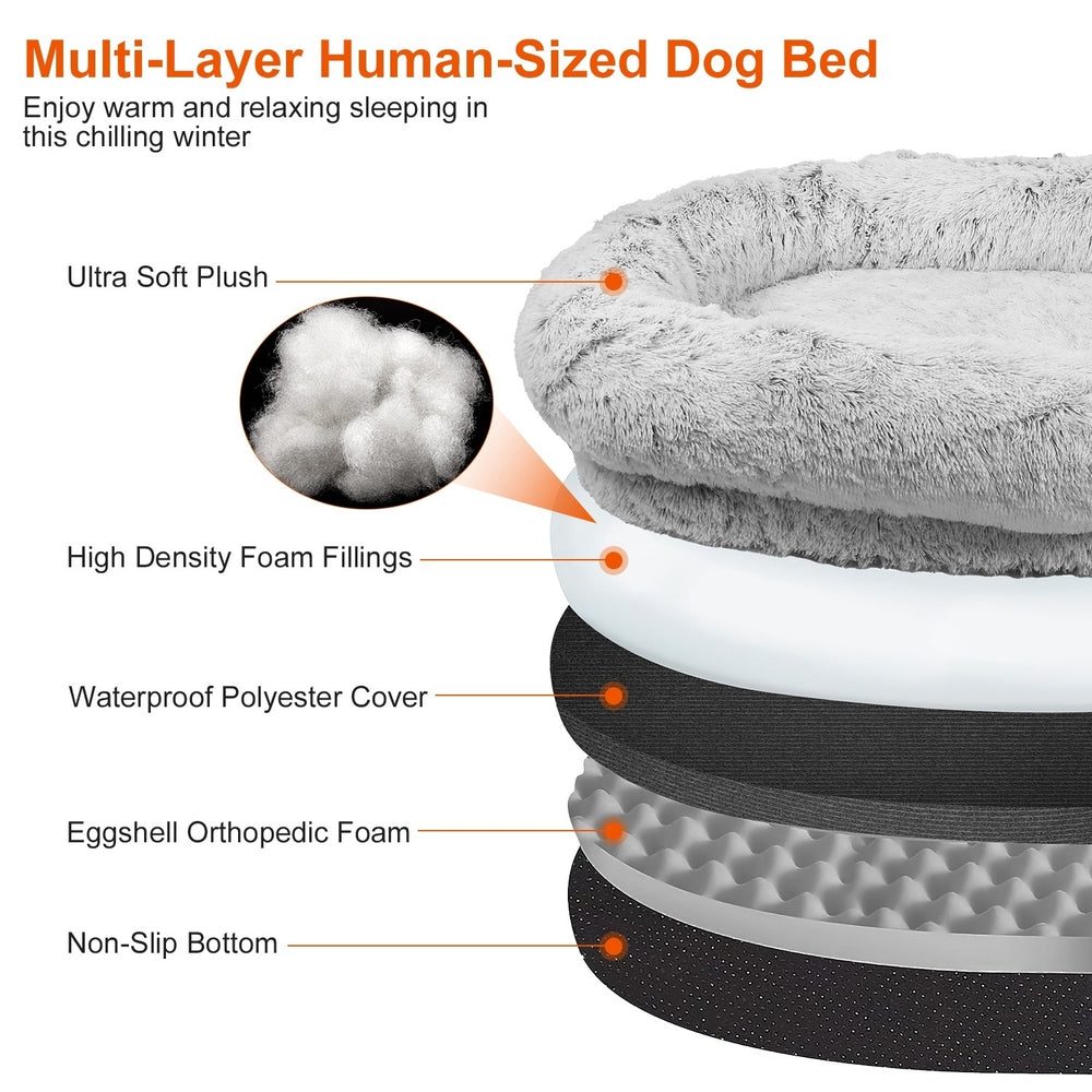 Human Size Dog Bed with Pillow Blanket 72.83x47.24x11.81in Bean Bag Bed Washable Removable Flurry Plush Cover Image 2