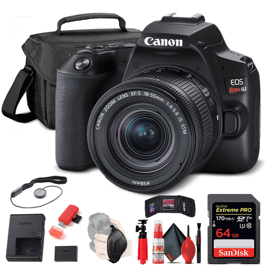 Canon EOS Rebel SL3 DSLR Camera W/ 18-55mm Lens (Black) (3453C002) + 64GB + More Image 1