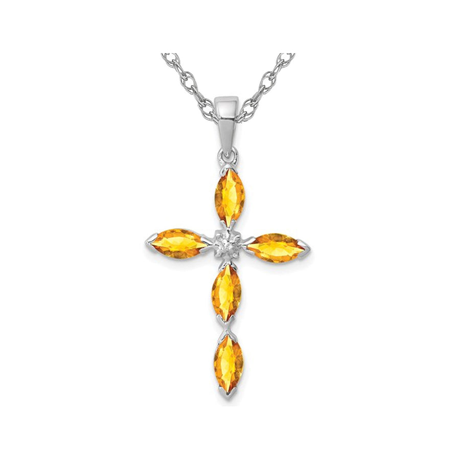 9/10 Carat (ctw) Natural Citrine Cross Pendant Necklace in Sterling Silver with Chain Image 1