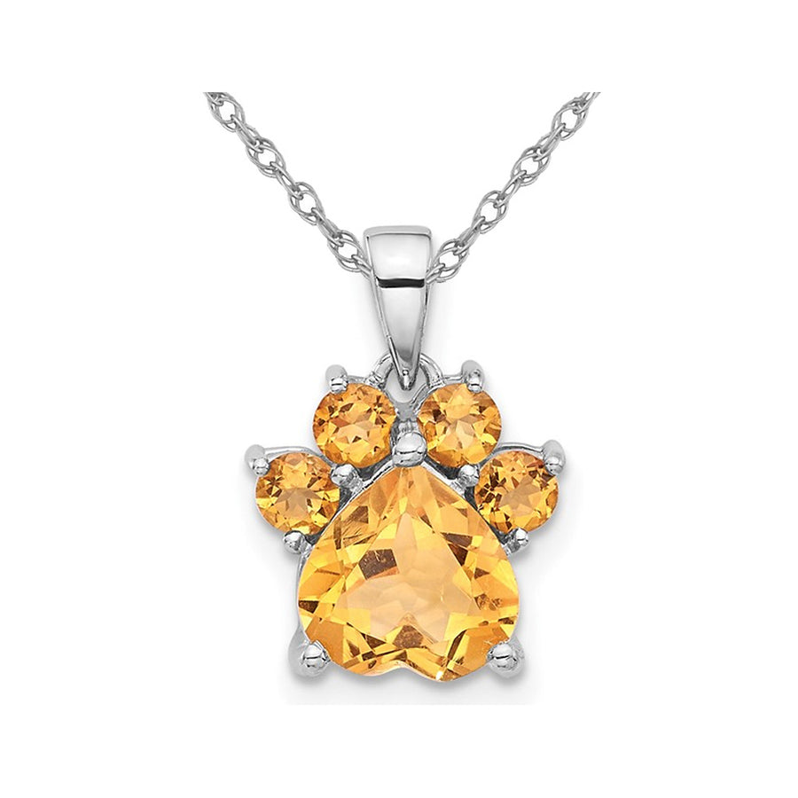1.55 Carat (ctw) Citrine Paw Charm Pendant Necklace in Sterling Silver with Chain Image 1