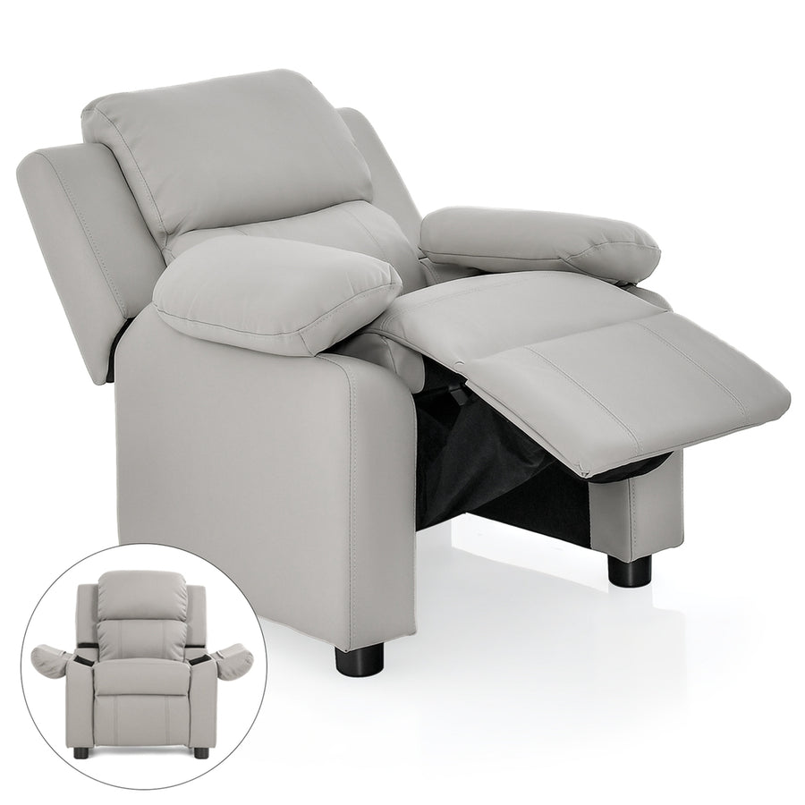Kids Sofa Deluxe Padded Armchair Recliner Headrest w/ Storage Arms Image 1