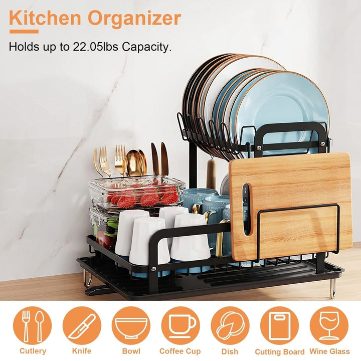 2 Tier Dish Drying Rack for Kitchen Counter Space Saving Rustproof Dish Rack with Drainboard Detachable Kitchen Drainer Image 4