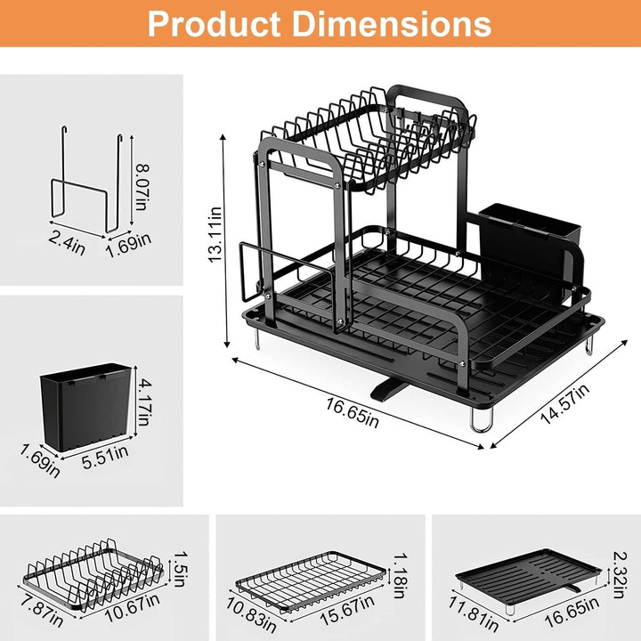 2 Tier Dish Drying Rack for Kitchen Counter Space Saving Rustproof Dish Rack with Drainboard Detachable Kitchen Drainer Image 7