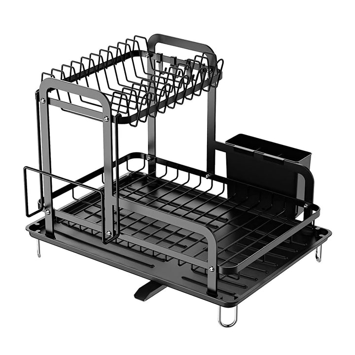 2 Tier Dish Drying Rack for Kitchen Counter Space Saving Rustproof Dish Rack with Drainboard Detachable Kitchen Drainer Image 11