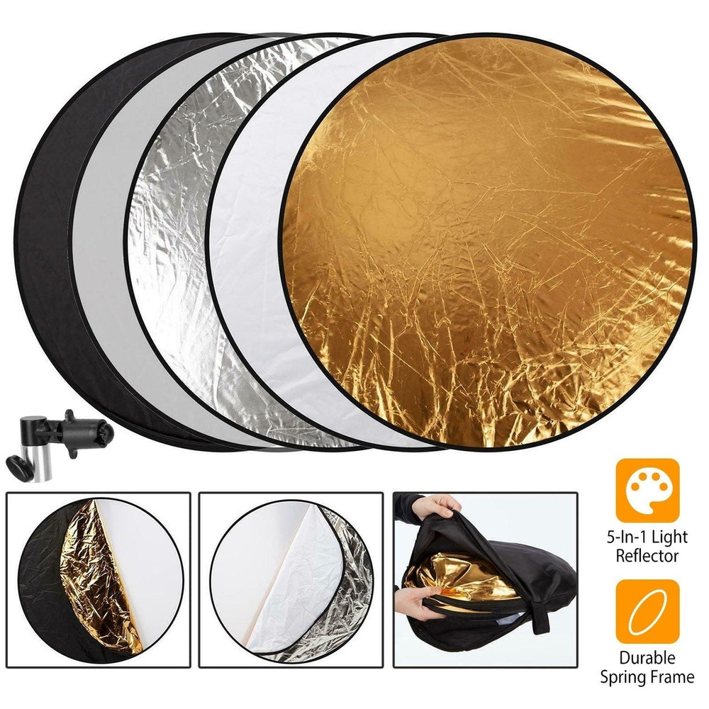 5 In 1 Photography Round Light Reflector Collapsible Multi Disc Light Diffuser with Storage Bag Translucent Silver Gold Image 2