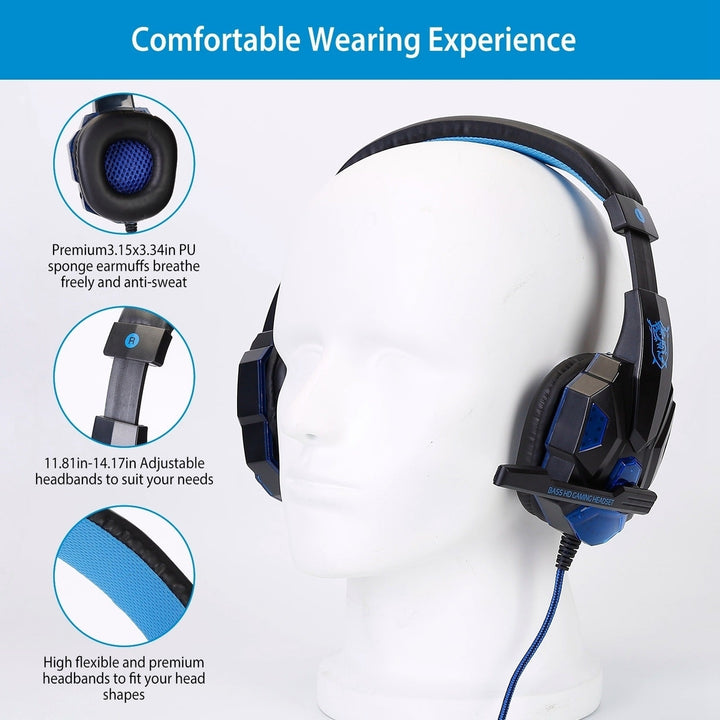 Gaming Headsets Stereo Bass Over Ear Headphones with LED Light Earmuff with Mic Image 4