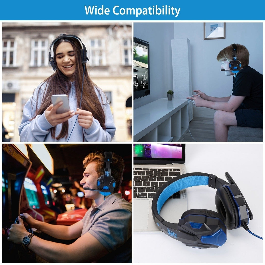 Gaming Headsets Stereo Bass Over Ear Headphones with LED Light Earmuff with Mic Image 8