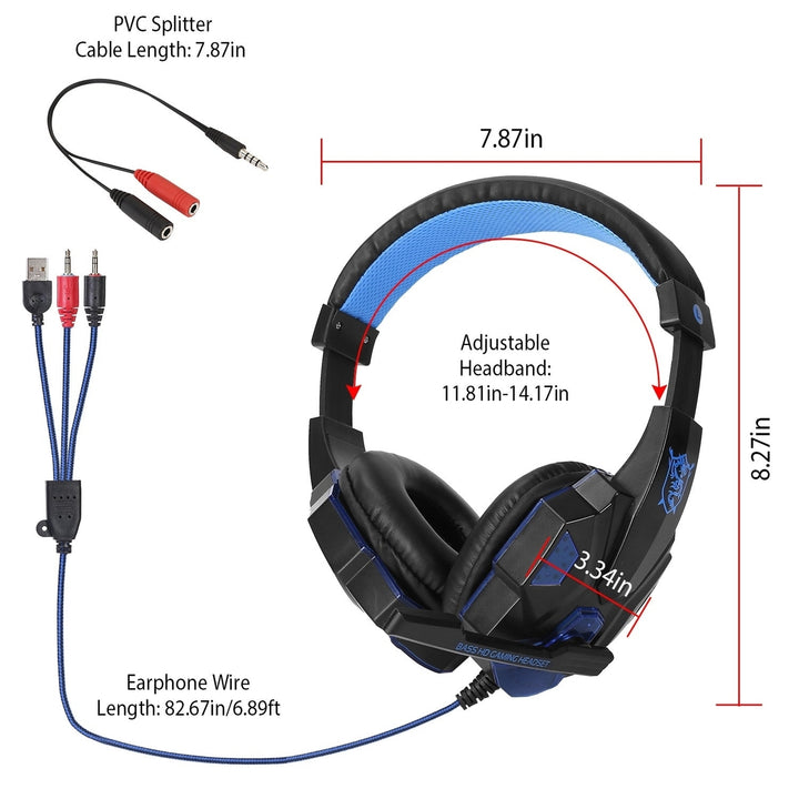 Gaming Headsets Stereo Bass Over Ear Headphones with LED Light Earmuff with Mic Image 9