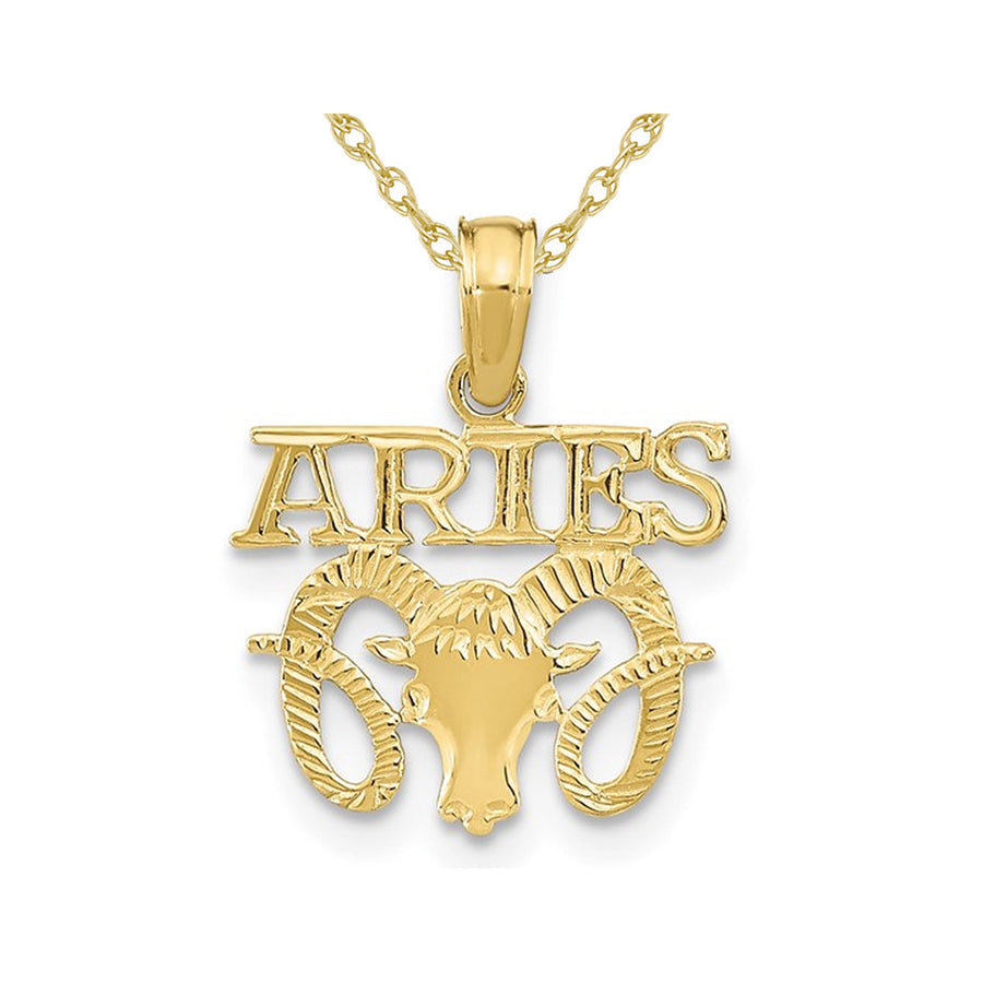 10K Yellow Gold Aries Charm Astrology Zodiac Pendant Necklace with Chain Image 1