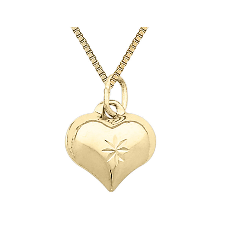 14K Yellow Gold Puffed Heart Pendant Necklace with Chain Image 1