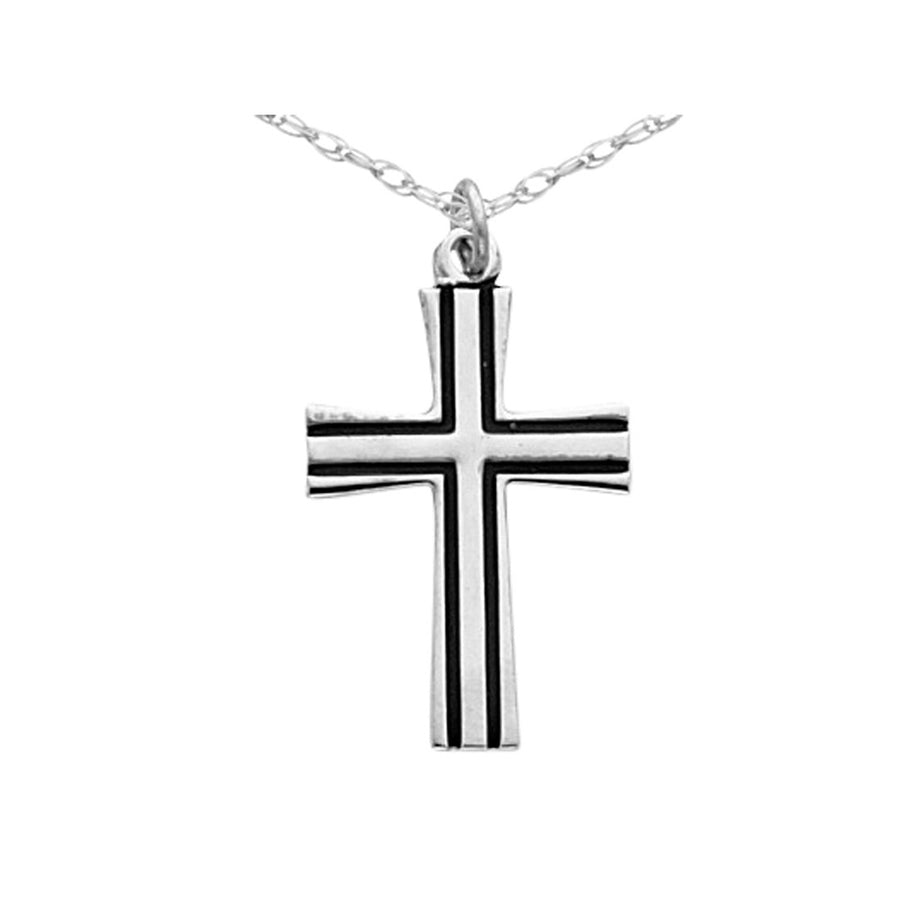 Enameled Cross Pendant Necklace in Sterling Silver with Chain Image 1