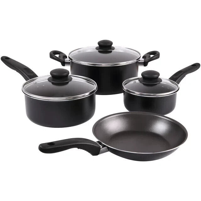 Mainstays 7 Piece Aluminum Non-Stick Dishwasher Safe Cookware Set Pots and Pans Black Image 4