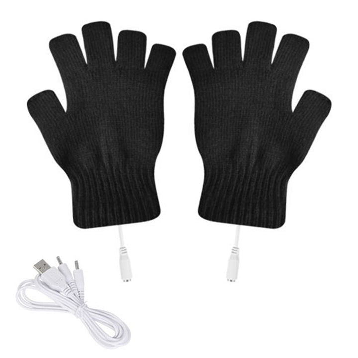 1 Pair Half Finger Ribbed Cuffs Hand Warmers Good Elastic USB Electric Soft Knitted Gloves for Outdoor Image 1