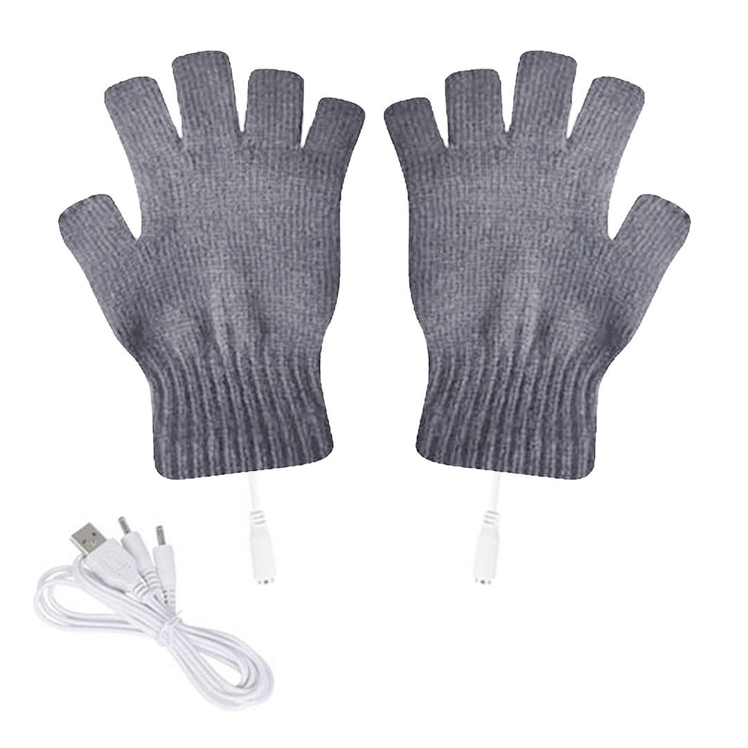 1 Pair Half Finger Ribbed Cuffs Hand Warmers Good Elastic USB Electric Soft Knitted Gloves for Outdoor Image 3