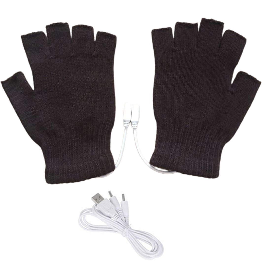 1 Pair Half Finger Ribbed Cuffs Hand Warmers Good Elastic USB Electric Soft Knitted Gloves for Outdoor Image 7