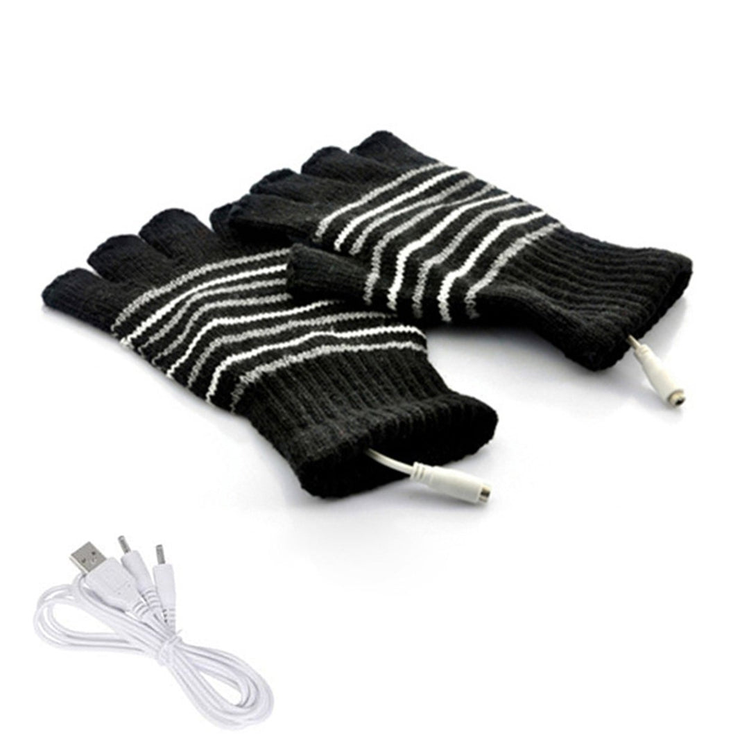 1 Pair Half Finger Ribbed Cuffs Hand Warmers Good Elastic USB Electric Soft Knitted Gloves for Outdoor Image 1