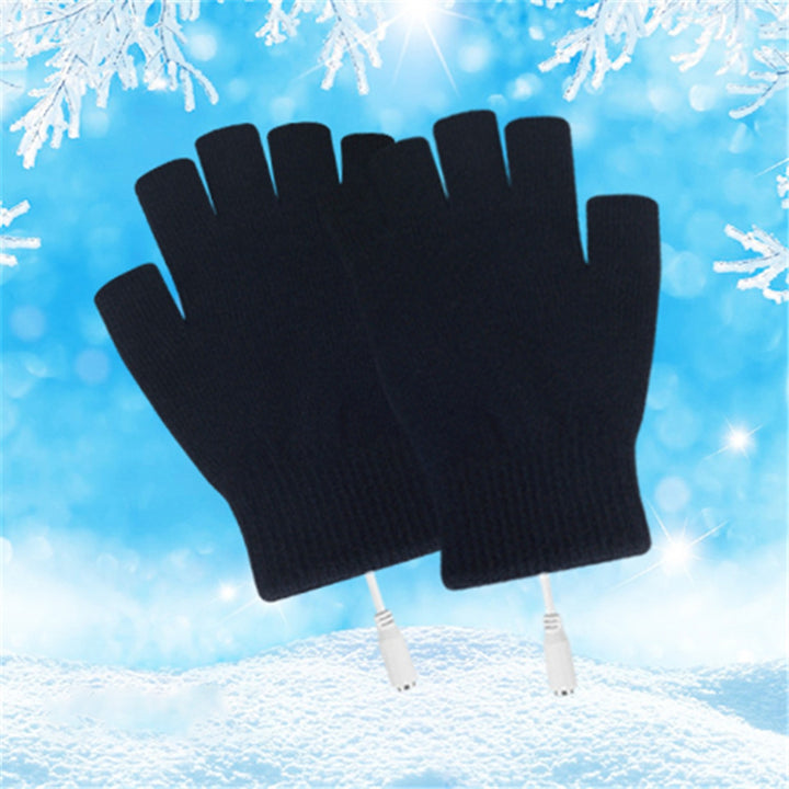 1 Pair Half Finger Ribbed Cuffs Hand Warmers Good Elastic USB Electric Soft Knitted Gloves for Outdoor Image 10