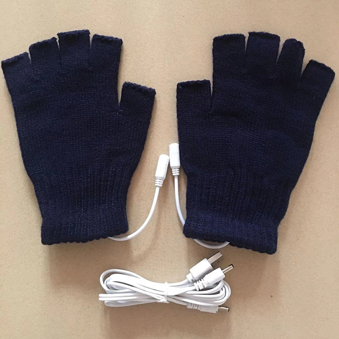 1 Pair Half Finger Ribbed Cuffs Hand Warmers Good Elastic USB Electric Soft Knitted Gloves for Outdoor Image 11