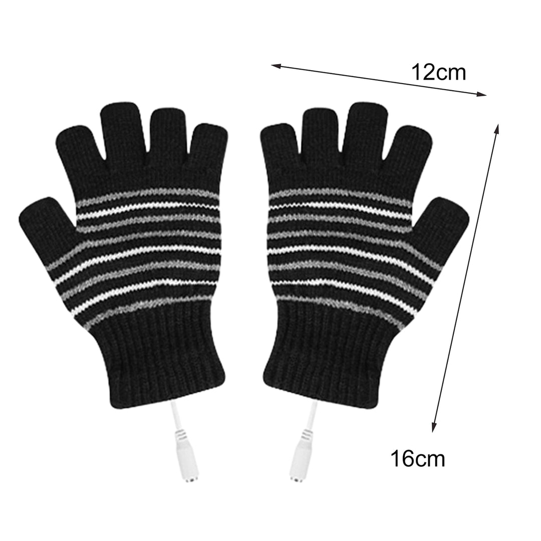 1 Pair Half Finger Ribbed Cuffs Hand Warmers Good Elastic USB Electric Soft Knitted Gloves for Outdoor Image 12