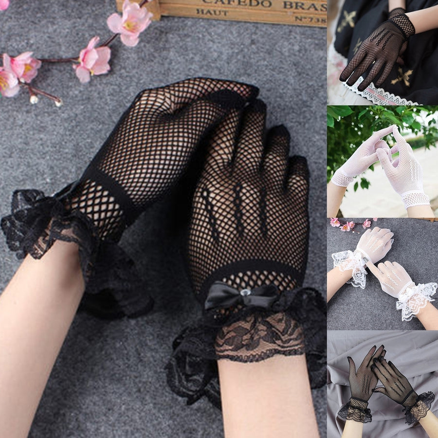 1 Pair Bridal Gloves Lace Breathable Ladies Stretchy Bow-knot Gloves for Party Image 1