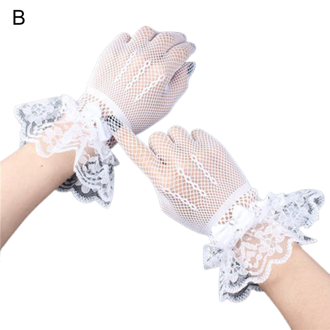 1 Pair Bridal Gloves Lace Breathable Ladies Stretchy Bow-knot Gloves for Party Image 3