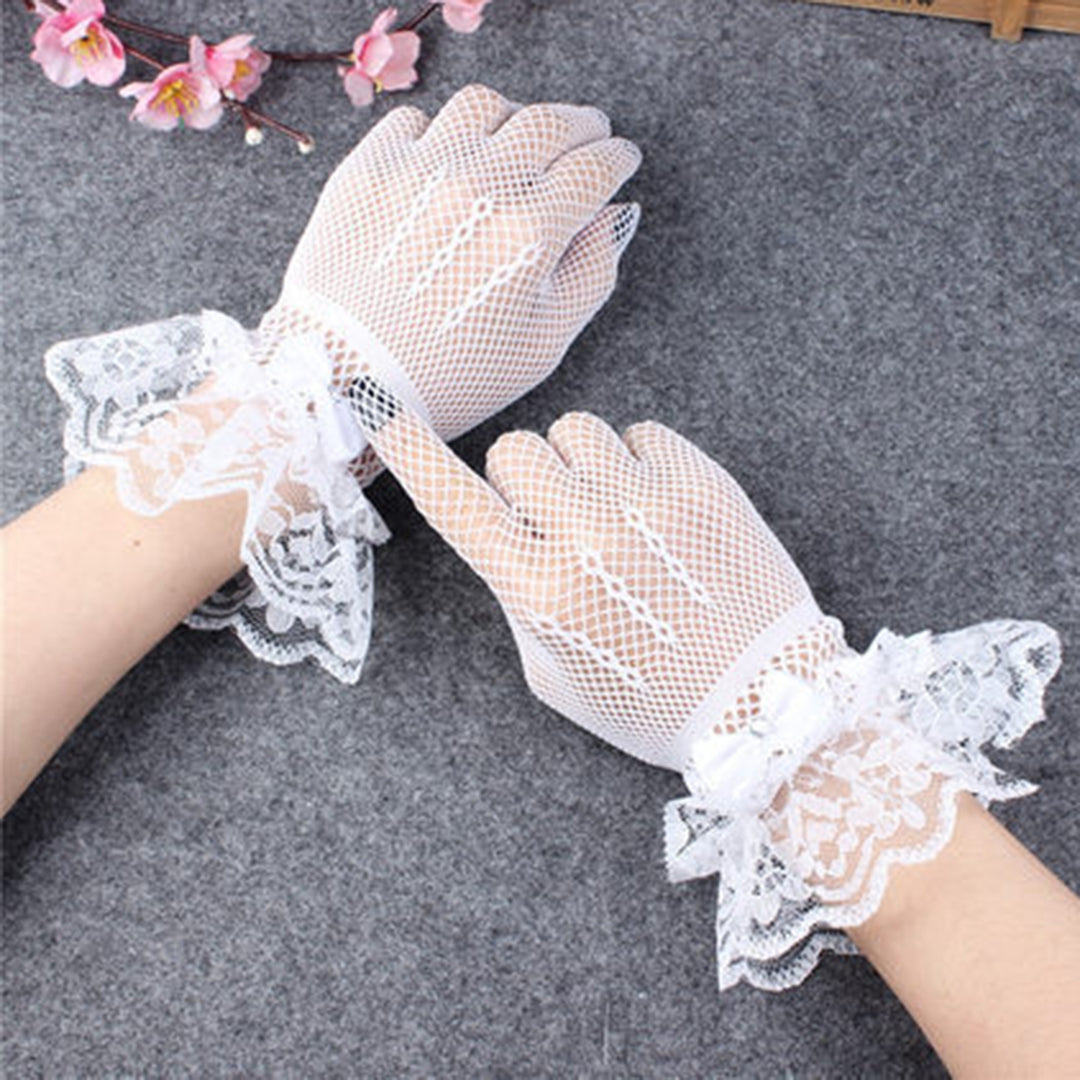 1 Pair Bridal Gloves Lace Breathable Ladies Stretchy Bow-knot Gloves for Party Image 8