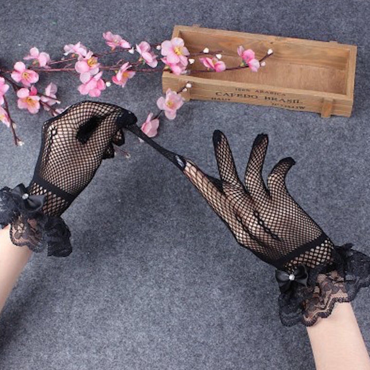 1 Pair Bridal Gloves Lace Breathable Ladies Stretchy Bow-knot Gloves for Party Image 9