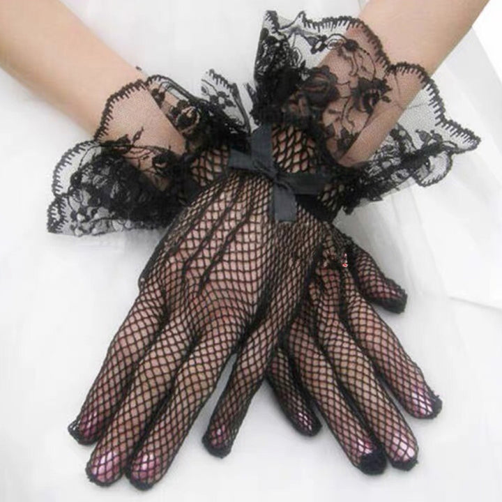 1 Pair Bridal Gloves Lace Breathable Ladies Stretchy Bow-knot Gloves for Party Image 10