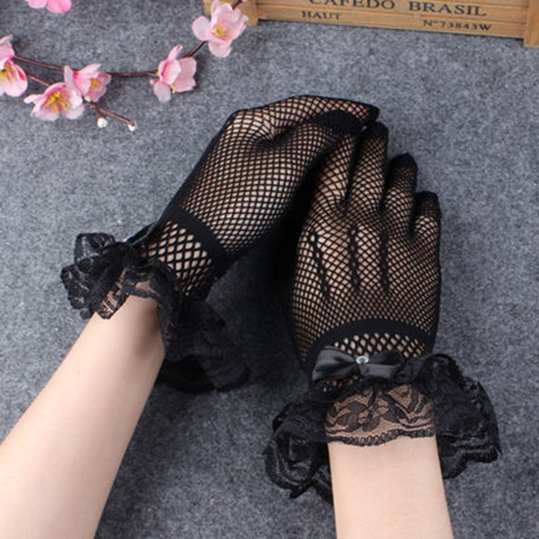1 Pair Bridal Gloves Lace Breathable Ladies Stretchy Bow-knot Gloves for Party Image 12