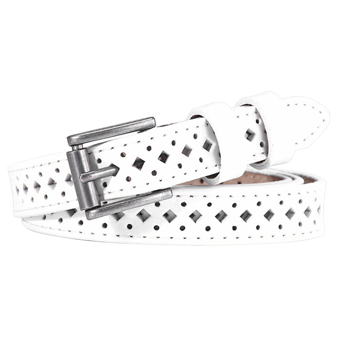 Waist Belt Alloy Buckle Faux Leather Multi Holes Hollow Out Waist Strap for Daily Wear Image 3