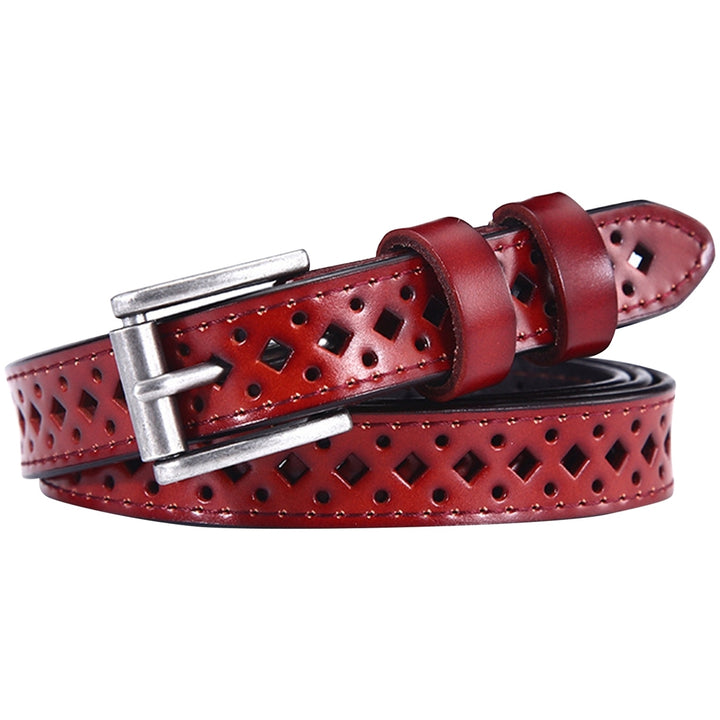 Waist Belt Alloy Buckle Faux Leather Multi Holes Hollow Out Waist Strap for Daily Wear Image 4