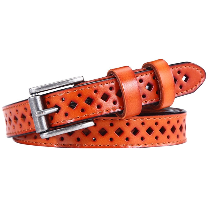 Waist Belt Alloy Buckle Faux Leather Multi Holes Hollow Out Waist Strap for Daily Wear Image 1