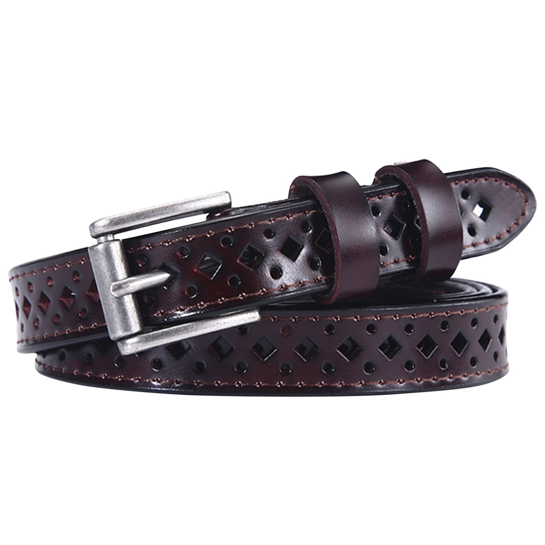 Waist Belt Alloy Buckle Faux Leather Multi Holes Hollow Out Waist Strap for Daily Wear Image 7