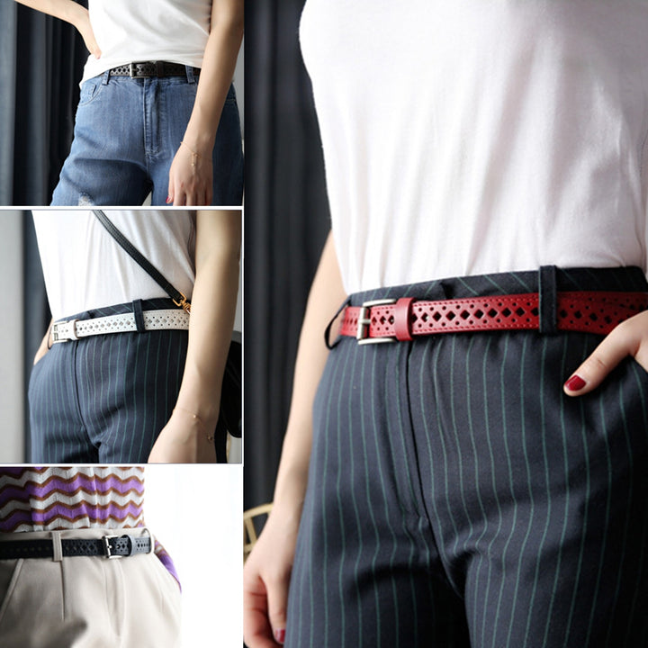 Waist Belt Alloy Buckle Faux Leather Multi Holes Hollow Out Waist Strap for Daily Wear Image 10