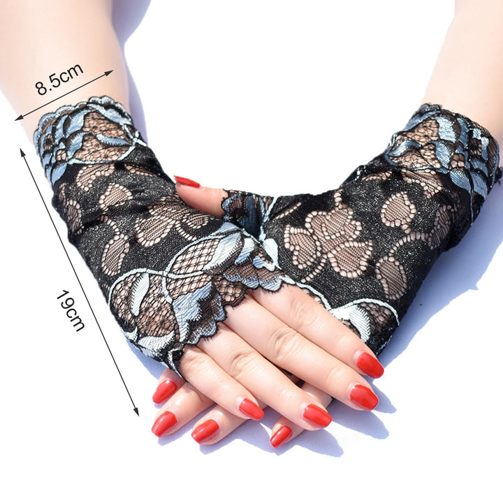 1 Pair Flower Pattern Elastic Crochet Summer Gloves Half Finger Sunscreen Short Lace Gloves for Outdoor Sports Image 6